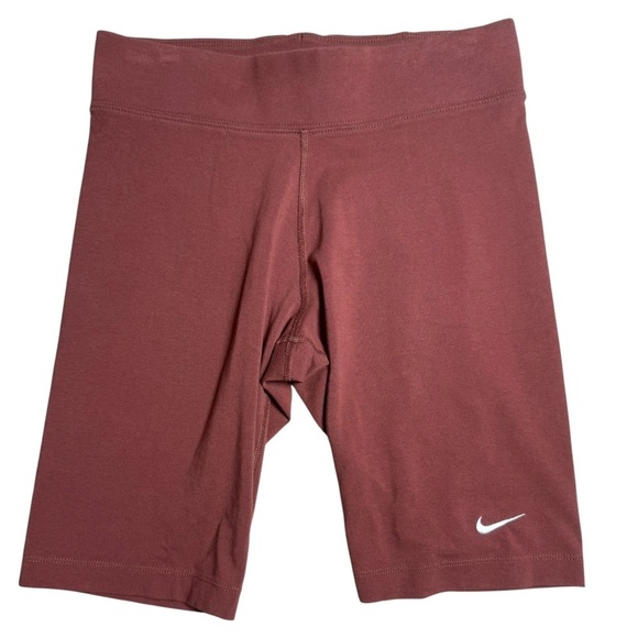 Nike Essential 7” Bike Shorts Brown Size Small Swoosh Logo Stretch Athletic - Picture 2 of 4